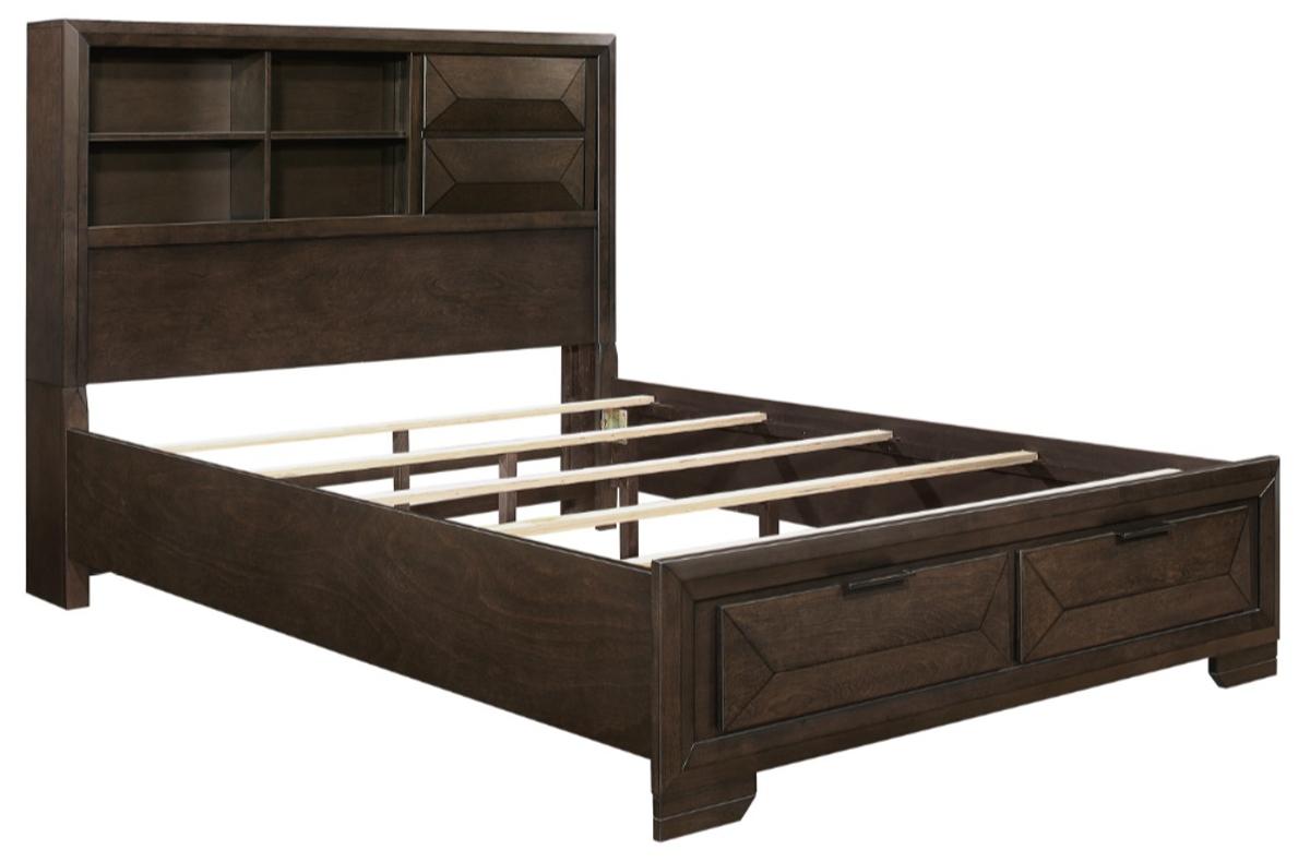 Chesky King Bookcase Bed with Footboard Storage in Warm Espresso 1753K-1EK - Furniture 4 Less Outlet (Salinas,CA)