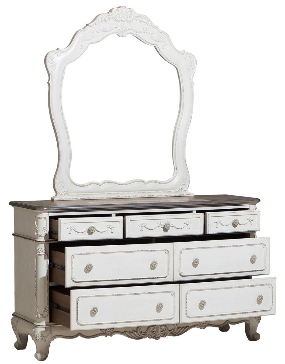 Cinderella 7 Drawer Dresser in Antique White with Grey Rub-Through 1386NW-5 - Furniture 4 Less Outlet (Salinas,CA)