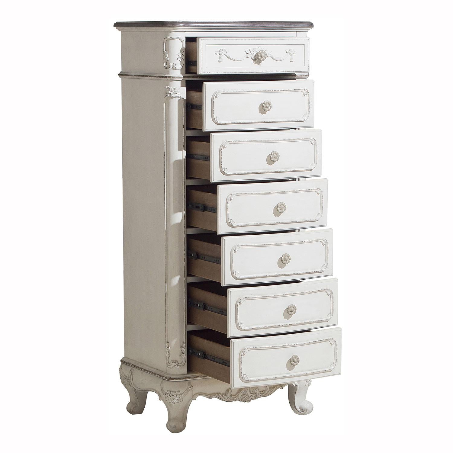 Cinderella 7 Drawer Tall Chest Antique White with Grey Rub-Through 1386NW-12 - Furniture 4 Less Outlet (Salinas,CA)