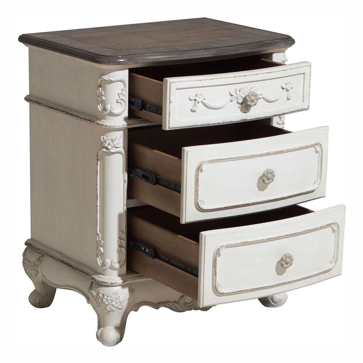 Cinderella Night Stand in Antique White with Grey Rub-Through 1386NW-4 - Furniture 4 Less Outlet (Salinas,CA)
