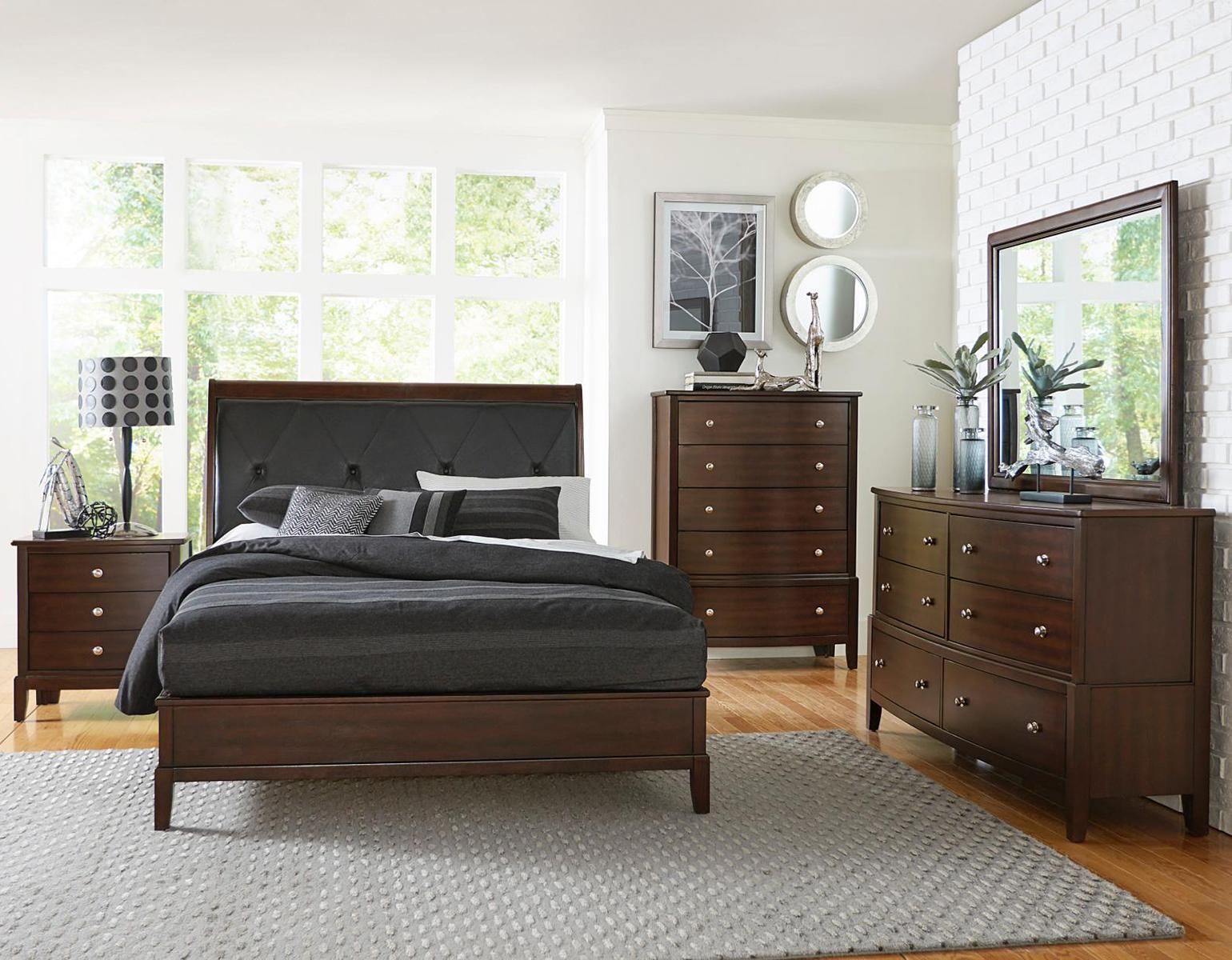 Cotterill Queen Upholstered Sleigh Bed in Cherry 1730-1 - Furniture 4 Less Outlet (Salinas,CA)