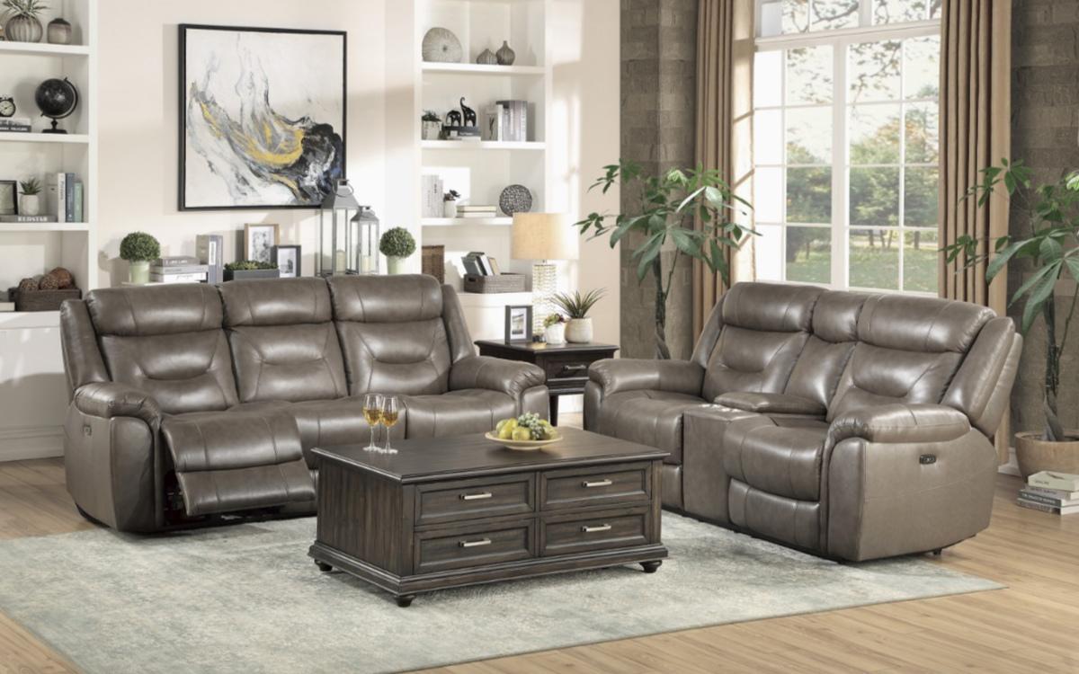 Danio Power Double Reclining Loveseat with Power Headrests in Brownish Gray 9528BRG-2PWH - Furniture 4 Less Outlet (Salinas,CA)