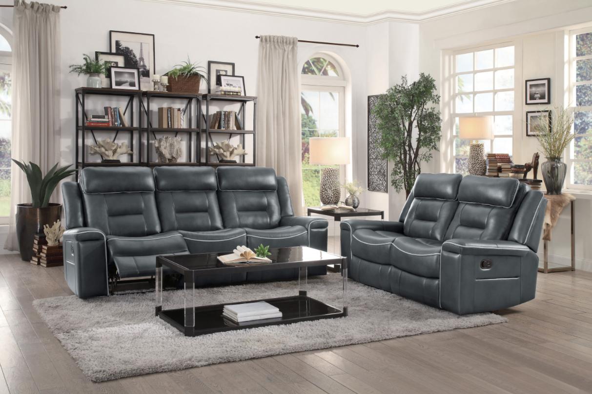 Darwan Double Lay Flat Reclining Sofa in Dark Gray - Furniture 4 Less Outlet (Salinas,CA)
