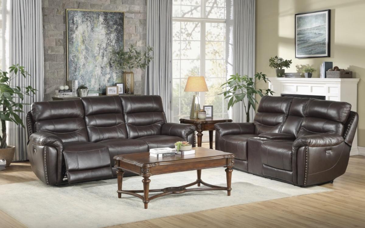 Lance Power Double Reclining Loveseat with Power Headrests in Brown 9527BRW-2PWH - Furniture 4 Less Outlet (Salinas,CA)