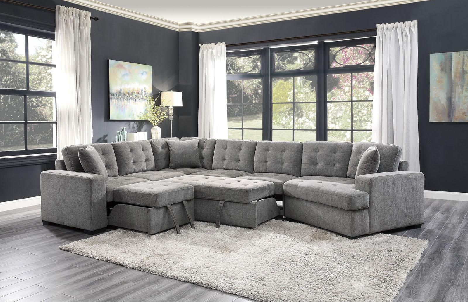 Logansport Left Side 2-Seater with Pull-out Ottoman and 1 Pillow in Gray 9401GRY-2L - Furniture 4 Less Outlet (Salinas,CA)