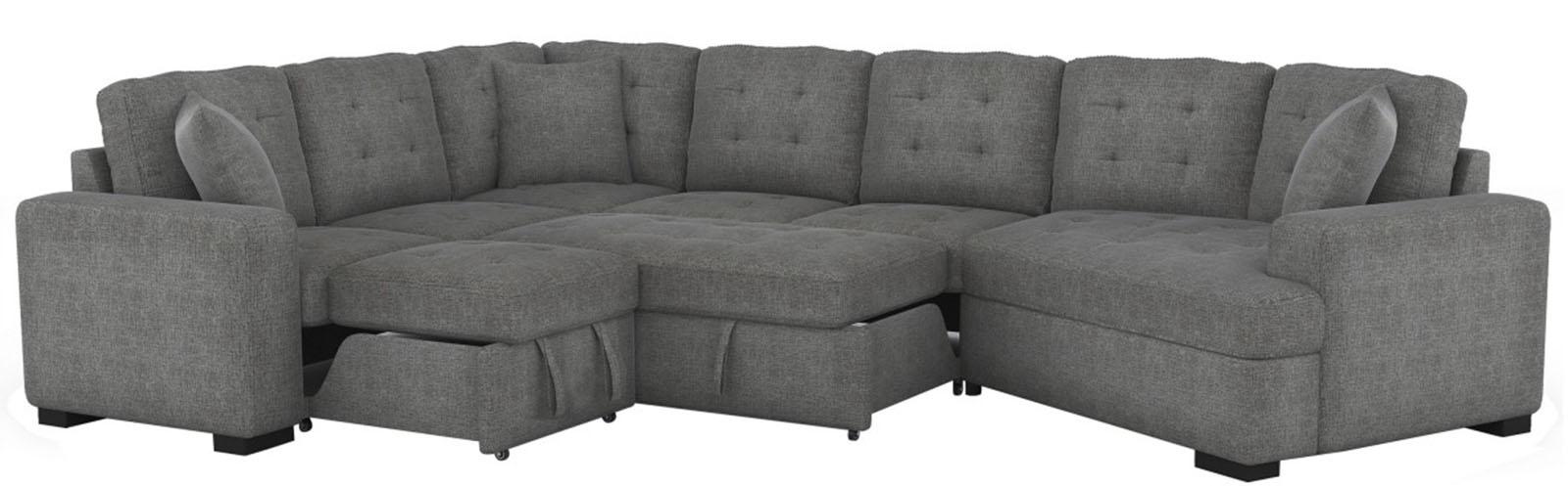 Logansport Left Side 2-Seater with Pull-out Ottoman and 1 Pillow in Gray 9401GRY-2L - Furniture 4 Less Outlet (Salinas,CA)