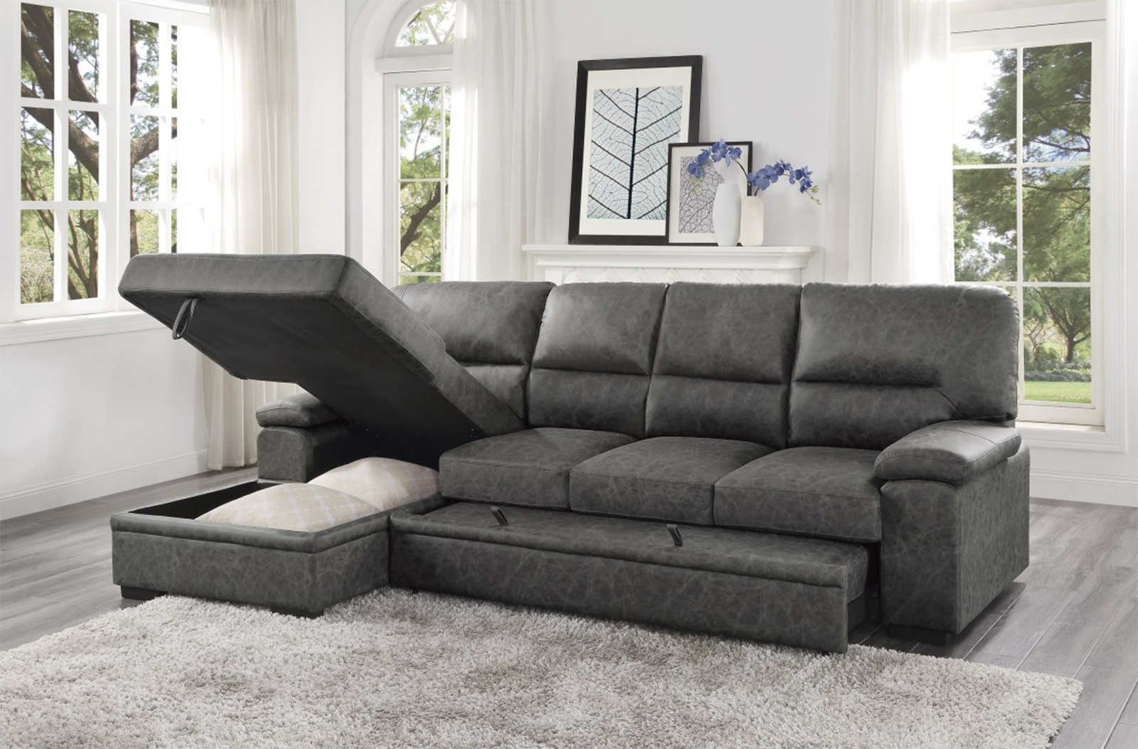 Michigan Sectional with Pull Out Bed and Left Chaise in Dark Gray 9407DG2LC3R - Furniture 4 Less Outlet (Salinas,CA)