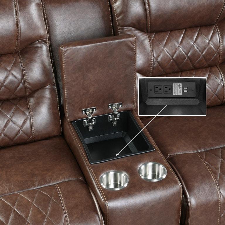 Putnam Double Glider Reclining Loveseat in Brown 9405BR-2 - Furniture 4 Less Outlet (Salinas,CA)