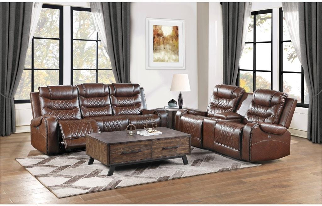 Putnam Power Double Reclining Sofa with Drop-Down in Brown 9405BR-3PW - Furniture 4 Less Outlet (Salinas,CA)
