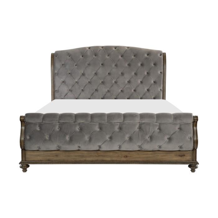 Rachelle Queen Sleigh Bed in Weathered Pecan 1693-1 - Furniture 4 Less Outlet (Salinas,CA)