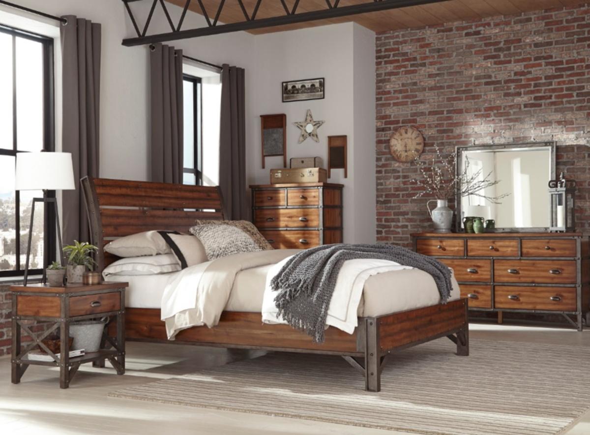 Holverson Nightstand in Rustic Brown & Gunmetal 1715-4 - Furniture 4 Less Outlet (Salinas,CA)
