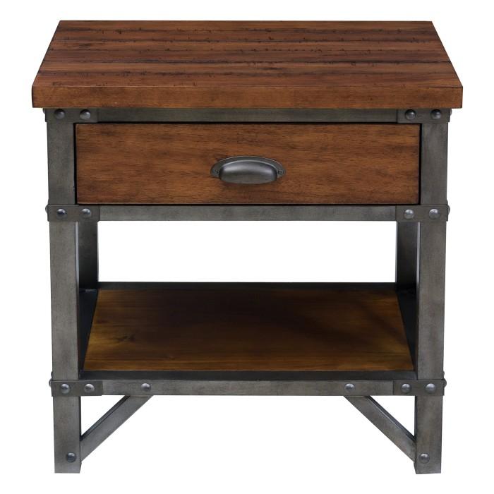 Holverson Nightstand in Rustic Brown & Gunmetal 1715-4 - Furniture 4 Less Outlet (Salinas,CA)