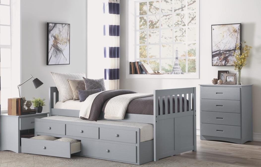 Orion Twin/Twin Trundle Bed w/ 2 Storage in Gray B2063PR-1 - Furniture 4 Less Outlet (Salinas,CA)