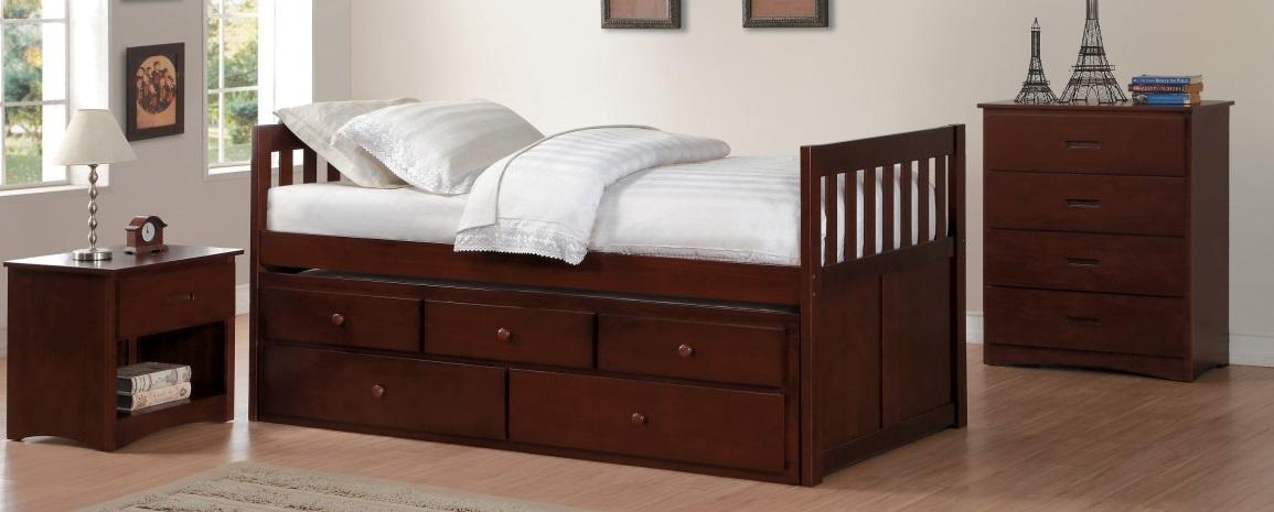 Rowe Twin/Twin Trundle Bed w/ Two Storage Drawers in Dark Cherry B2013PRDC-1 - Furniture 4 Less Outlet (Salinas,CA)