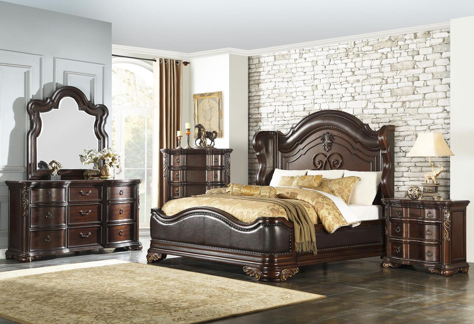Royal Highlands King Upholstered Panel Bed in Rich Cherry 1603K-1EK - Furniture 4 Less Outlet (Salinas,CA)