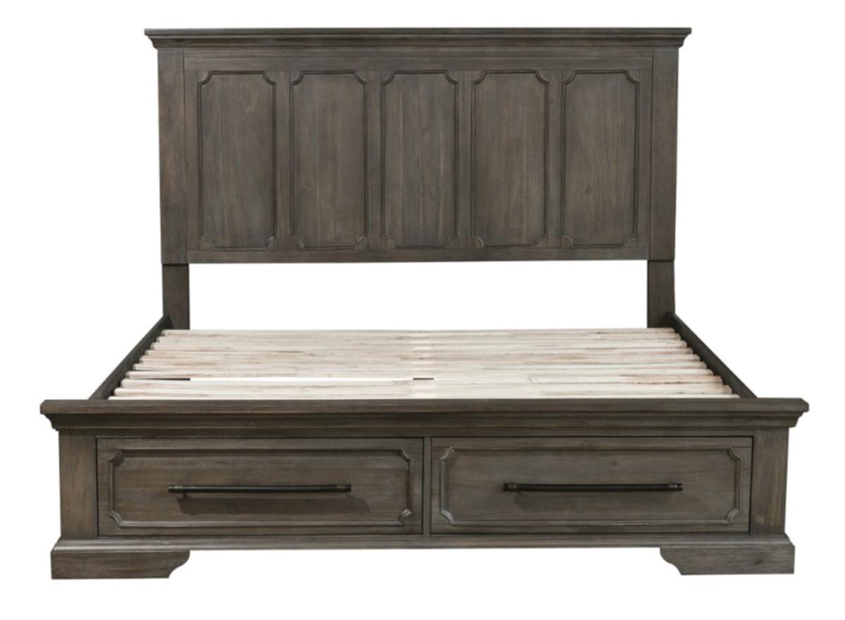 Taulon Queen Platform Bed with Footboard Storage in Dark Oak 5438-1 - Furniture 4 Less Outlet (Salinas,CA)