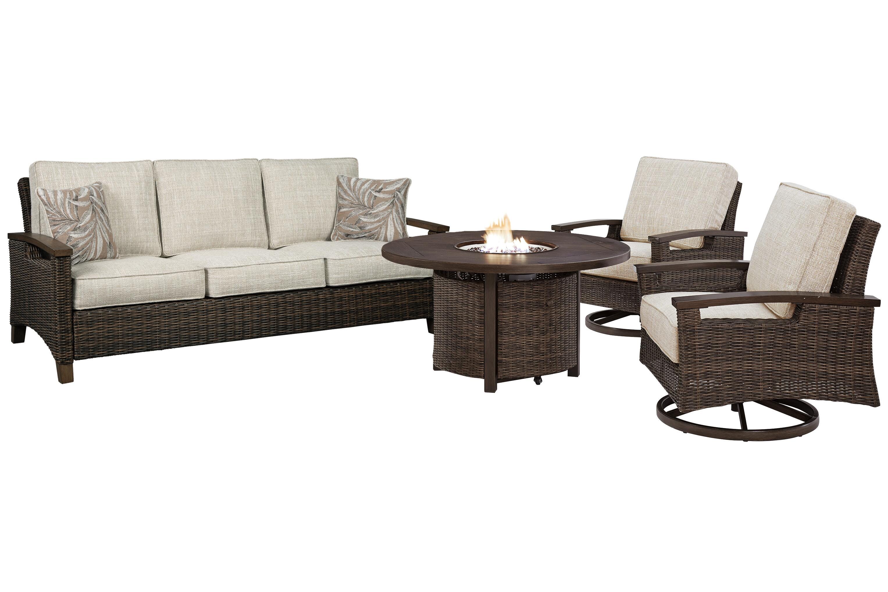 Paradise Trail Outdoor Sofa, Lounge Chairs and Fire Pit Table