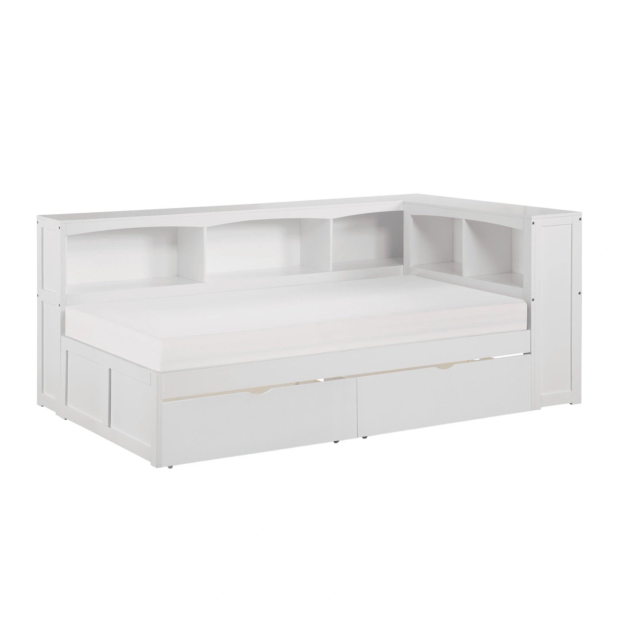 Galen-(4) Twin Bookcase Corner Platform Bed with Storage Boxes image