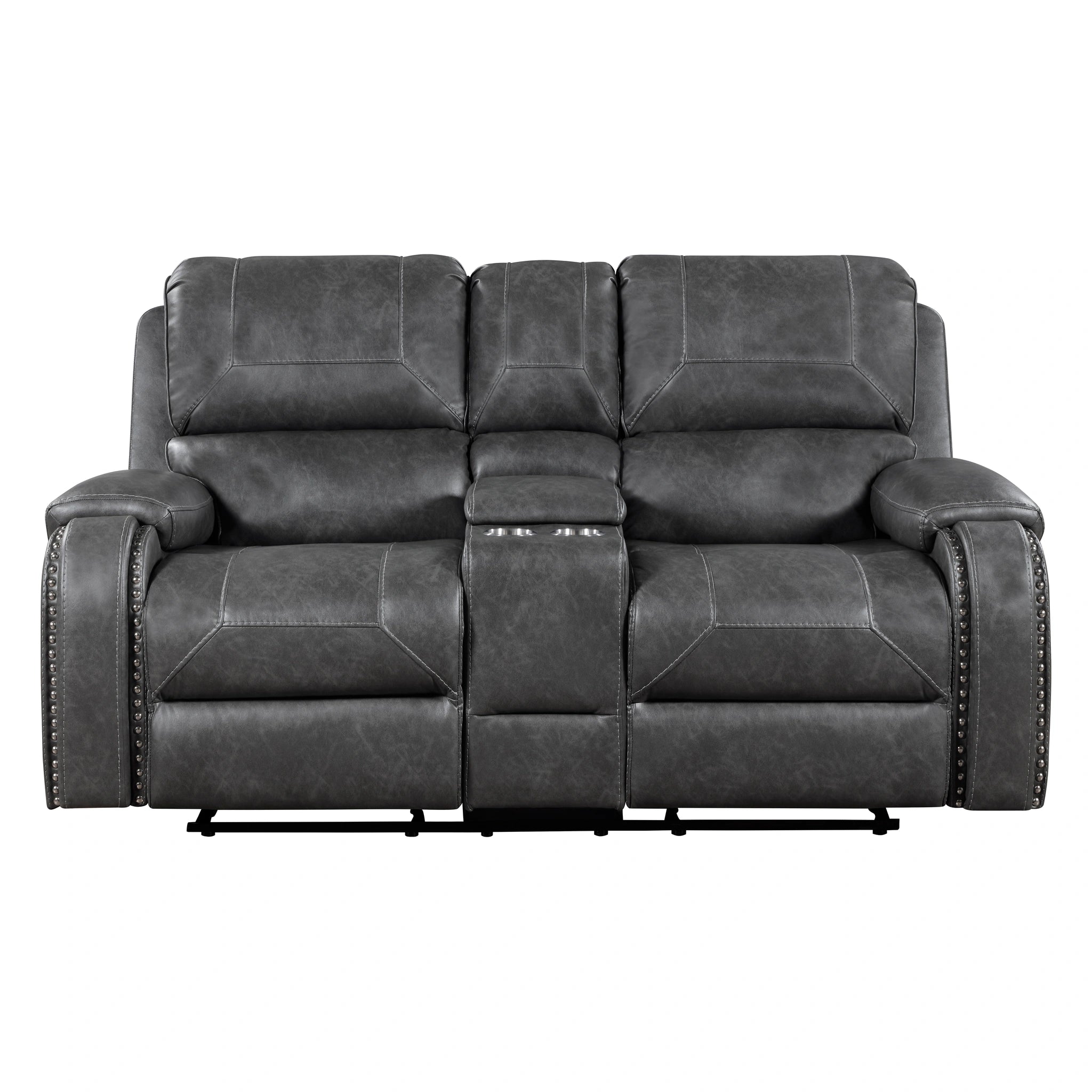 Newnan-Double Glider Reclining Love Seat with Center Console, Receptacles and USB Ports image