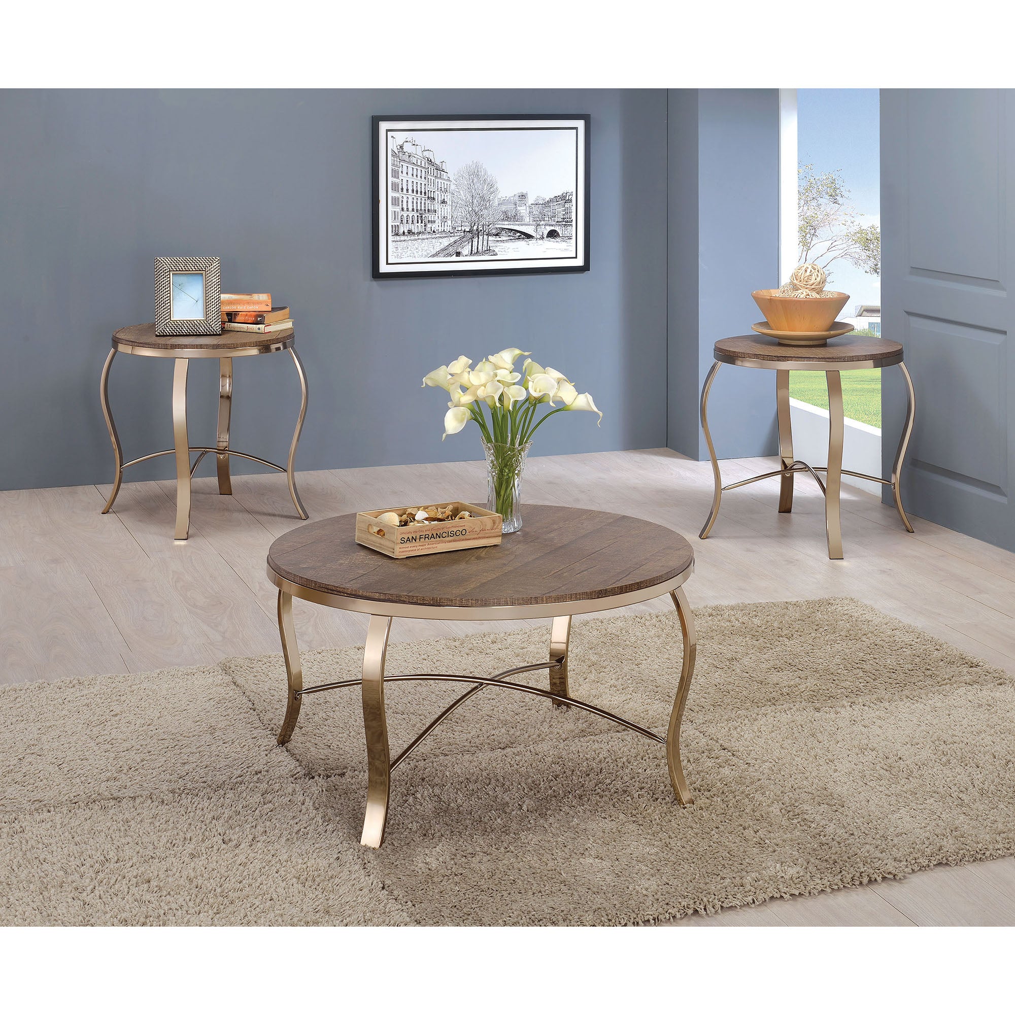 Wicklow 3 Pc. Table Set, Champagne - Furniture 4 Less Outlet (Salinas,CA)