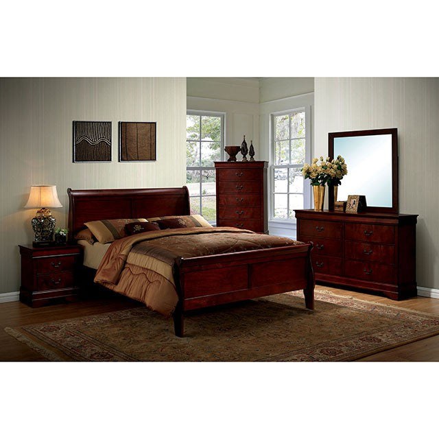 Louis Philippe Queen Bed Cherry - Furniture 4 Less Outlet (Salinas,CA)