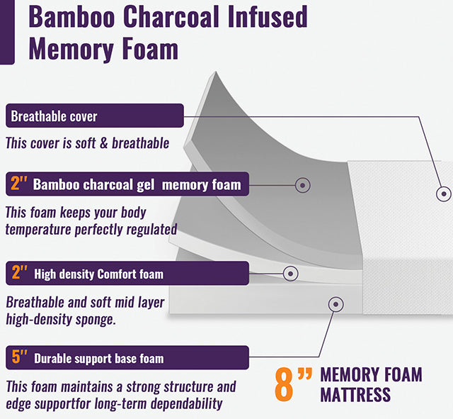 Nasturtium 8" E.King Bamboo Charcoal Infused Memory Foam - Furniture 4 Less Outlet (Salinas,CA)