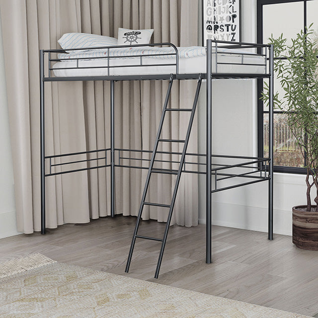 Myles Twin Loft Bed White, Silver & Black - Furniture 4 Less Outlet (Salinas,CA)