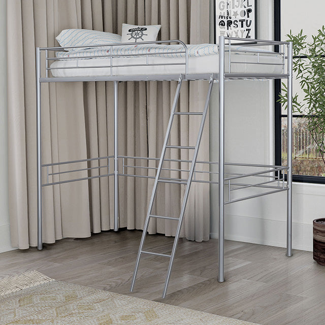 Myles Twin Loft Bed White, Silver & Black - Furniture 4 Less Outlet (Salinas,CA)