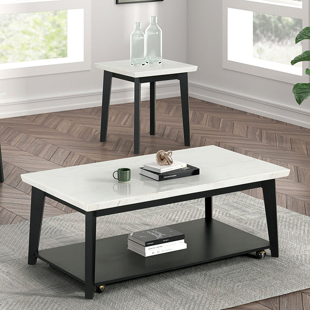 Thisted Rectangle Marble Coffee Table w/ Casters - Furniture 4 Less Outlet (Salinas,CA)