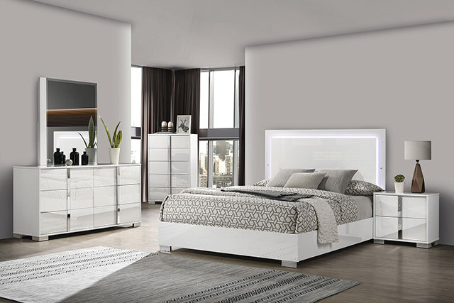 Sinistra E.King & Queen Bed White, Black & Beige - Furniture 4 Less Outlet (Salinas,CA)