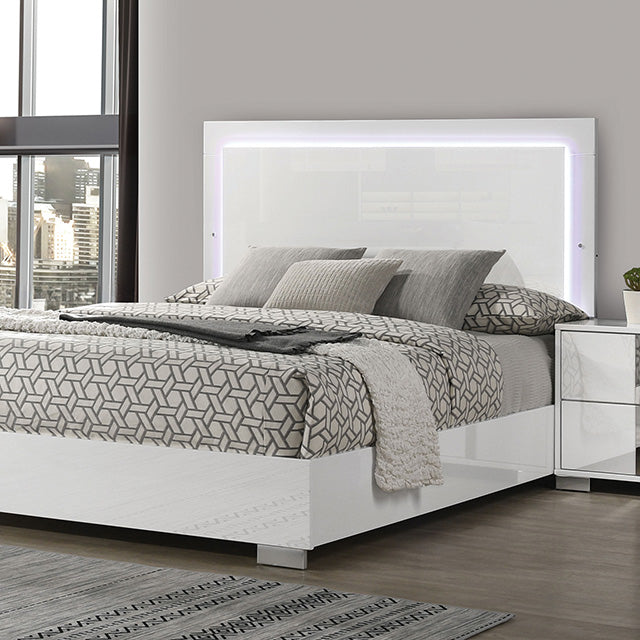 Sinistra E.King & Queen Bed White, Black & Beige - Furniture 4 Less Outlet (Salinas,CA)
