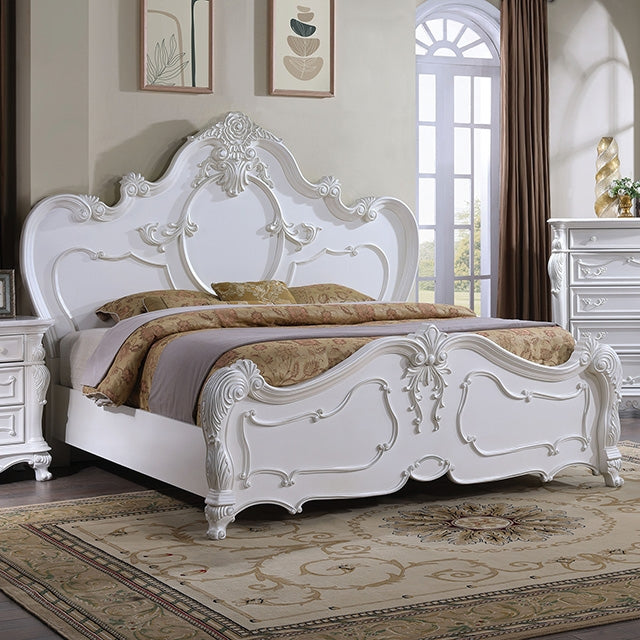 Roselli E.King & Queen Bed White & Chrome - Furniture 4 Less Outlet (Salinas,CA)