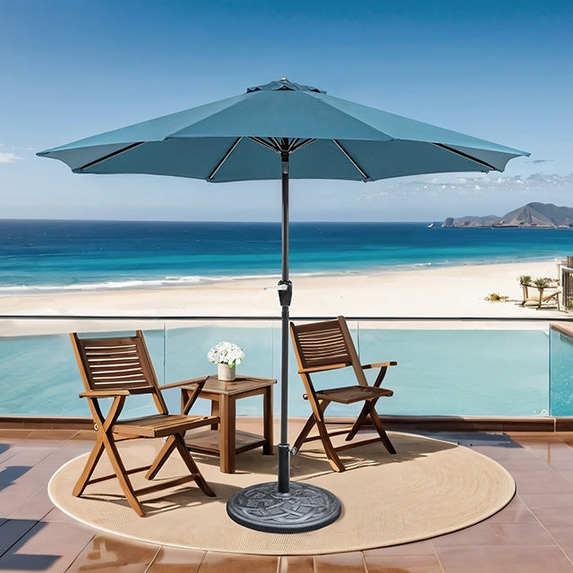 Soli 9' Outdoor Umbrella w/ Auto Tilt + 21" Round Base - Furniture 4 Less Outlet (Salinas,CA)