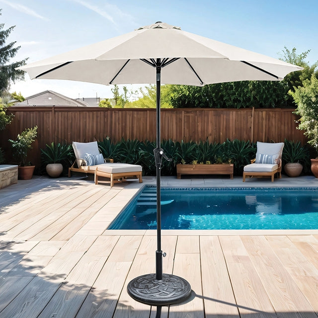 Tano 9' Outdoor Umbrella + 21" Round Base - Furniture 4 Less Outlet (Salinas,CA)