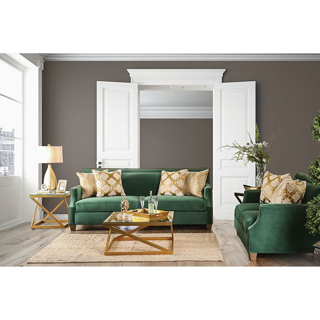 VERDANTE Emerald Green/Gold Sofa - Furniture 4 Less Outlet (Salinas,CA)